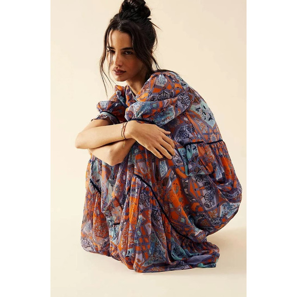 Free People Cassis Chiffon Sheer Maxi Dress with Attached Slip sz S NWT $198 NEW - Picture 11 of 16